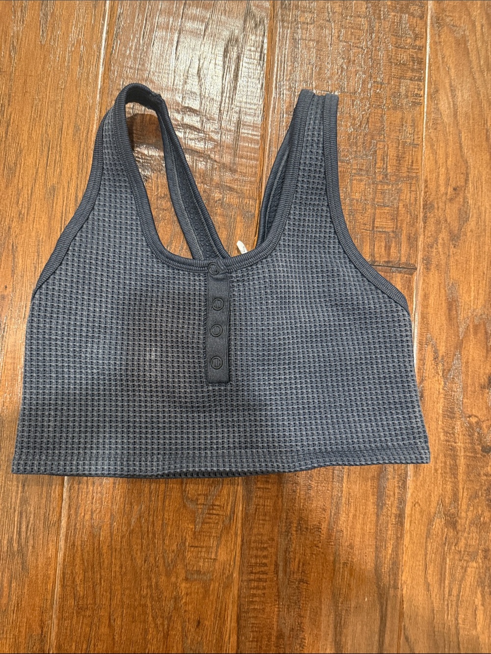Ribbed Waffle Henley Bralette - Black